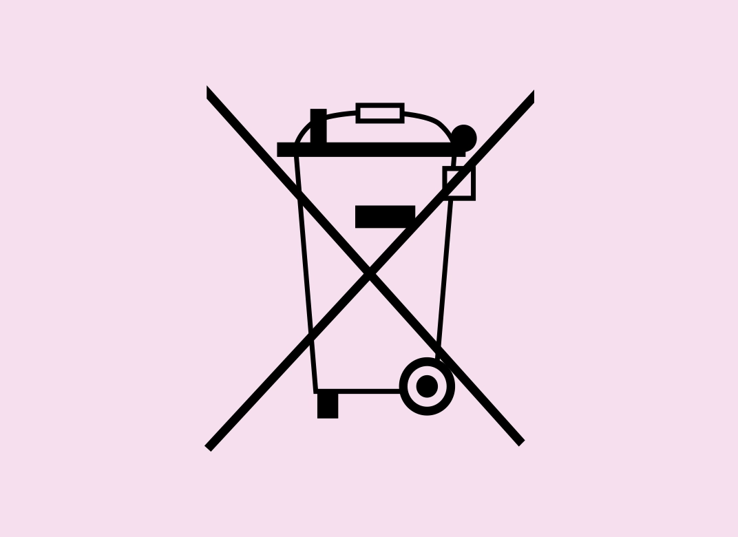 WEE symbol 1072x780 copy black line graphic of a wheelie bin with a cross through it against a light pink background.